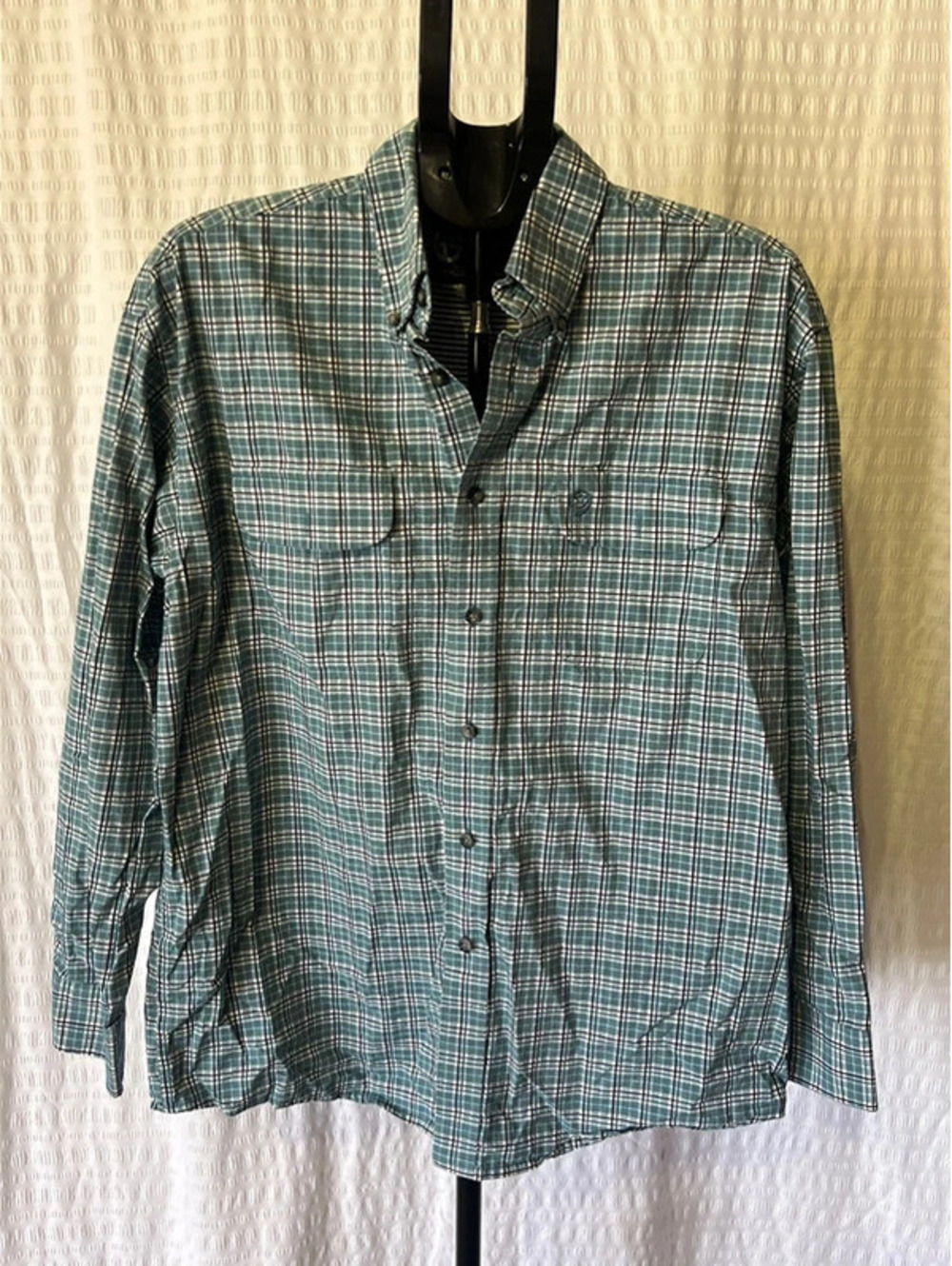 George Strait Wrangler Sz Lg Plaid Long Sleeve